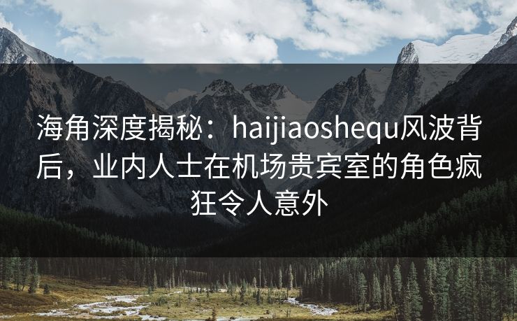 海角深度揭秘：haijiaoshequ风波背后，业内人士在机场贵宾室的角色疯狂令人意外
