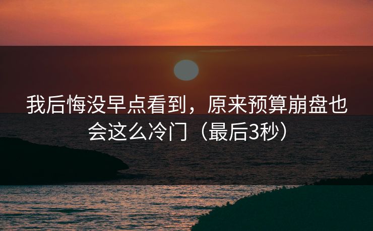 我后悔没早点看到，原来预算崩盘也会这么冷门（最后3秒）
